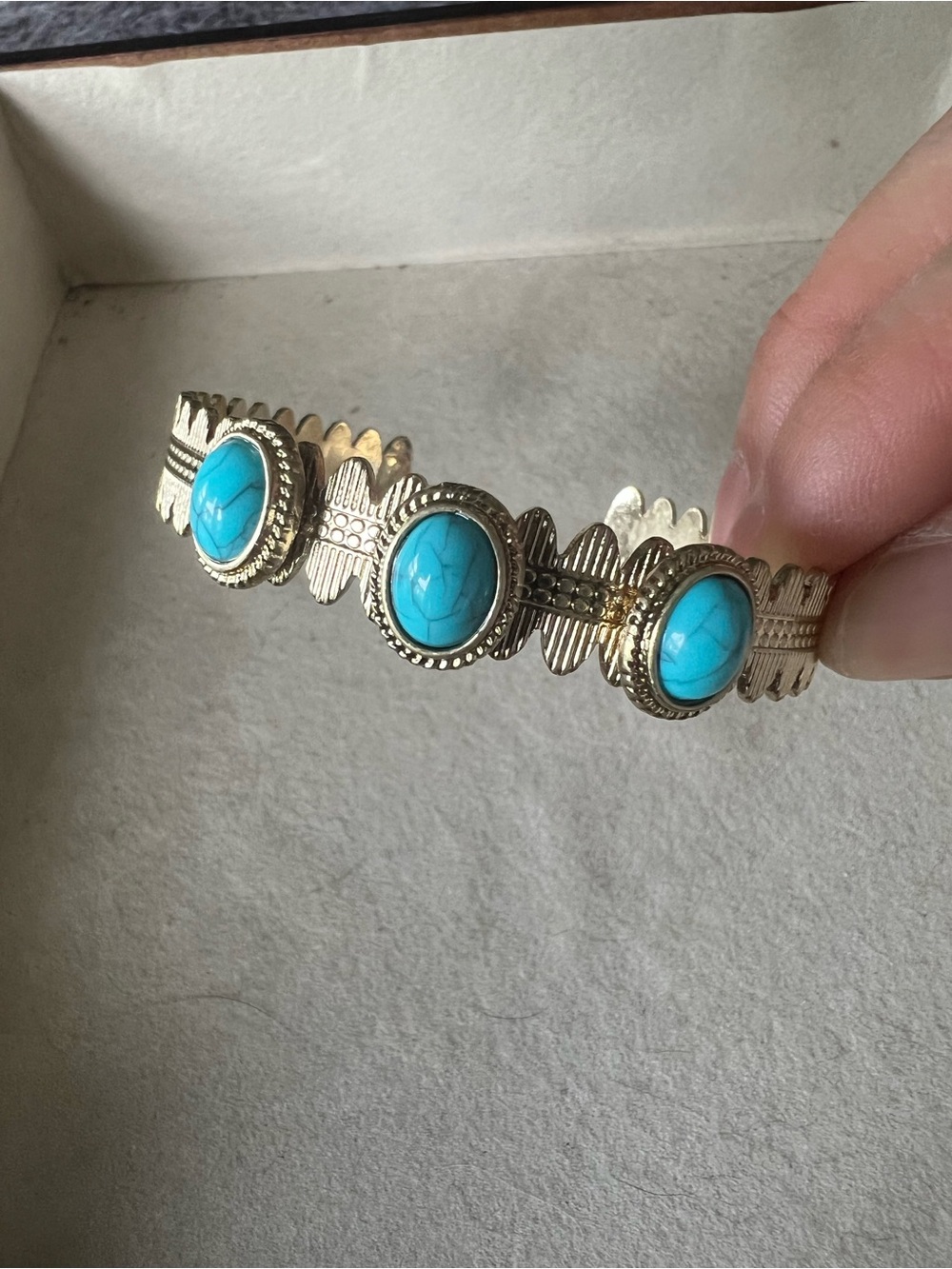 Gold-Tone Faux Turquoise Stone Cuff Bracelet